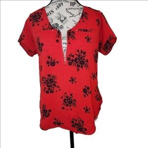 Tempted Red‎ and Black Floral Blouse Size S